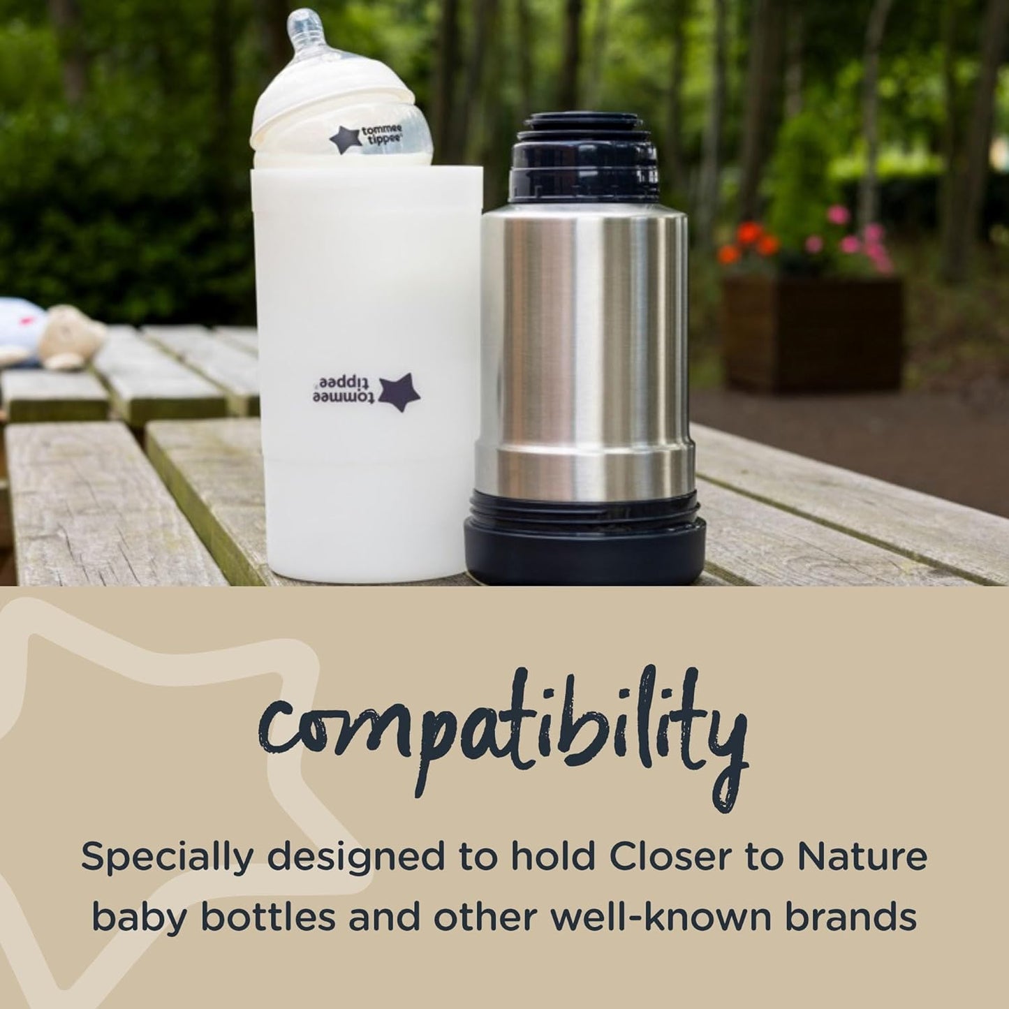 Tommee Tippee Portable Travel Baby Bottle and Food Warmer, Ideal for Travel, Thermal Insulation, Stainless Steel Flask with Leak-Proof Lid, BPA Free