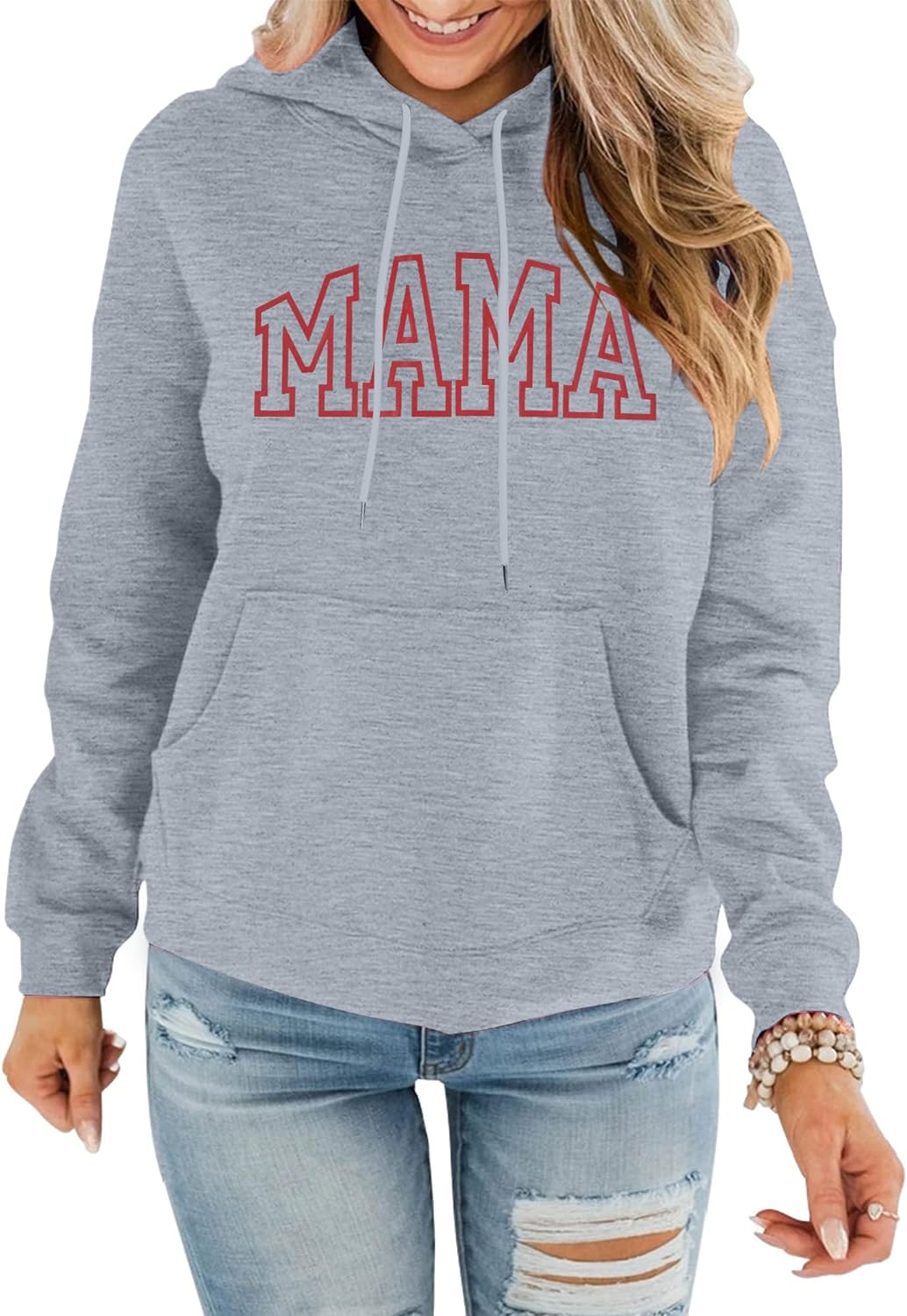 Womens Crewneck Sweatshirt Mama Letter Print Long Sleeve Loose Fashion Pullover Top