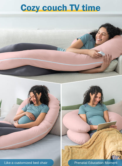 INSEN Pregnancy Pillow for Sleeping,Maternity Body Pillow for Pregnancy Women,Pregnancy Support Pillow for Back, Hip Pain, Pink