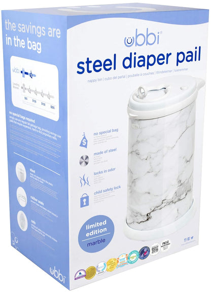 Ubbi Steel Odor Locking, No Special Bag Required Money Saving, Awards-Winning, Modern Design, Registry Must-Have Diaper Pail, White