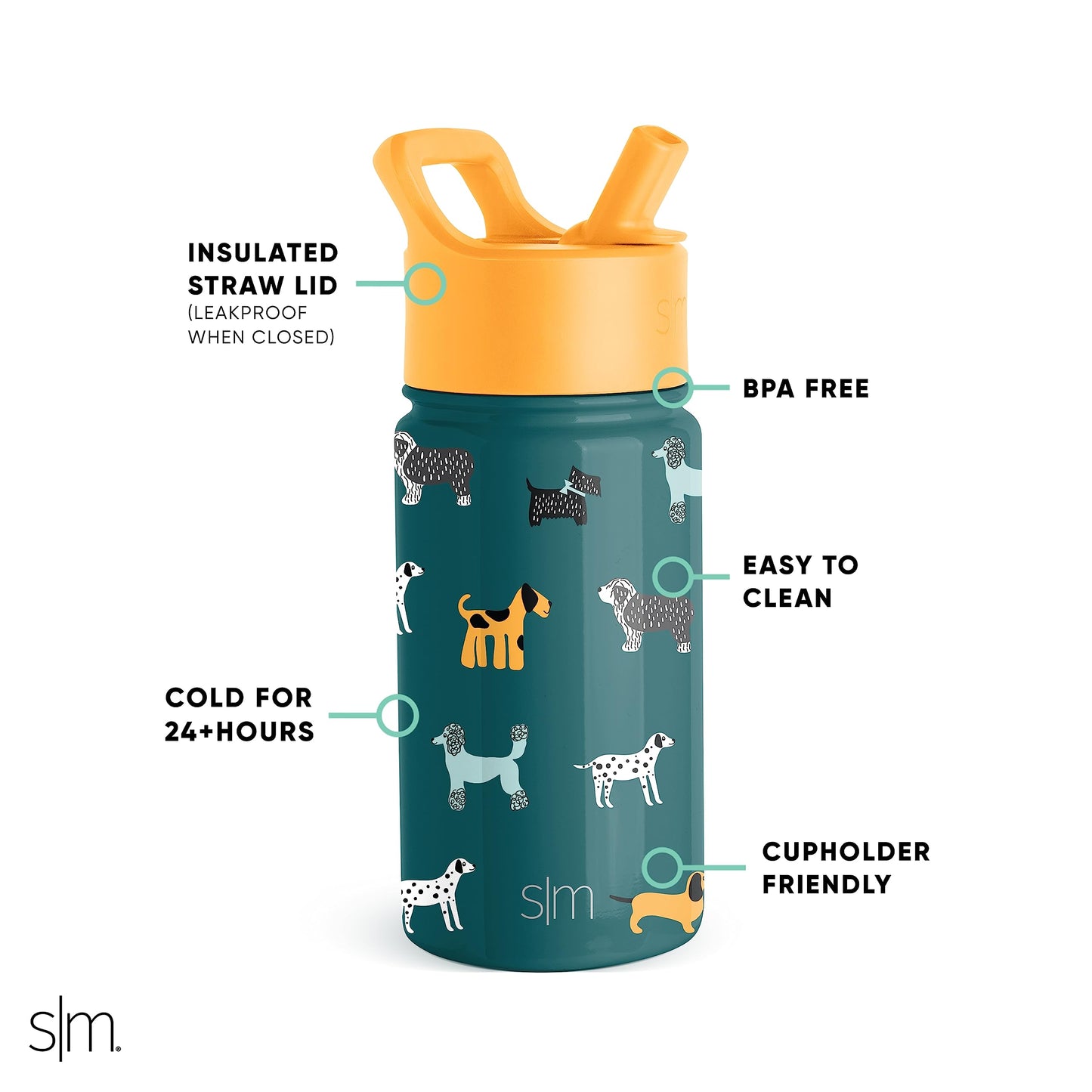 Simple Modern Kids Water Bottle with Straw Lid | Insulated Stainless Steel Reusable Tumbler for Toddlers, Boys | Summit Collection | 14oz, Dog Days