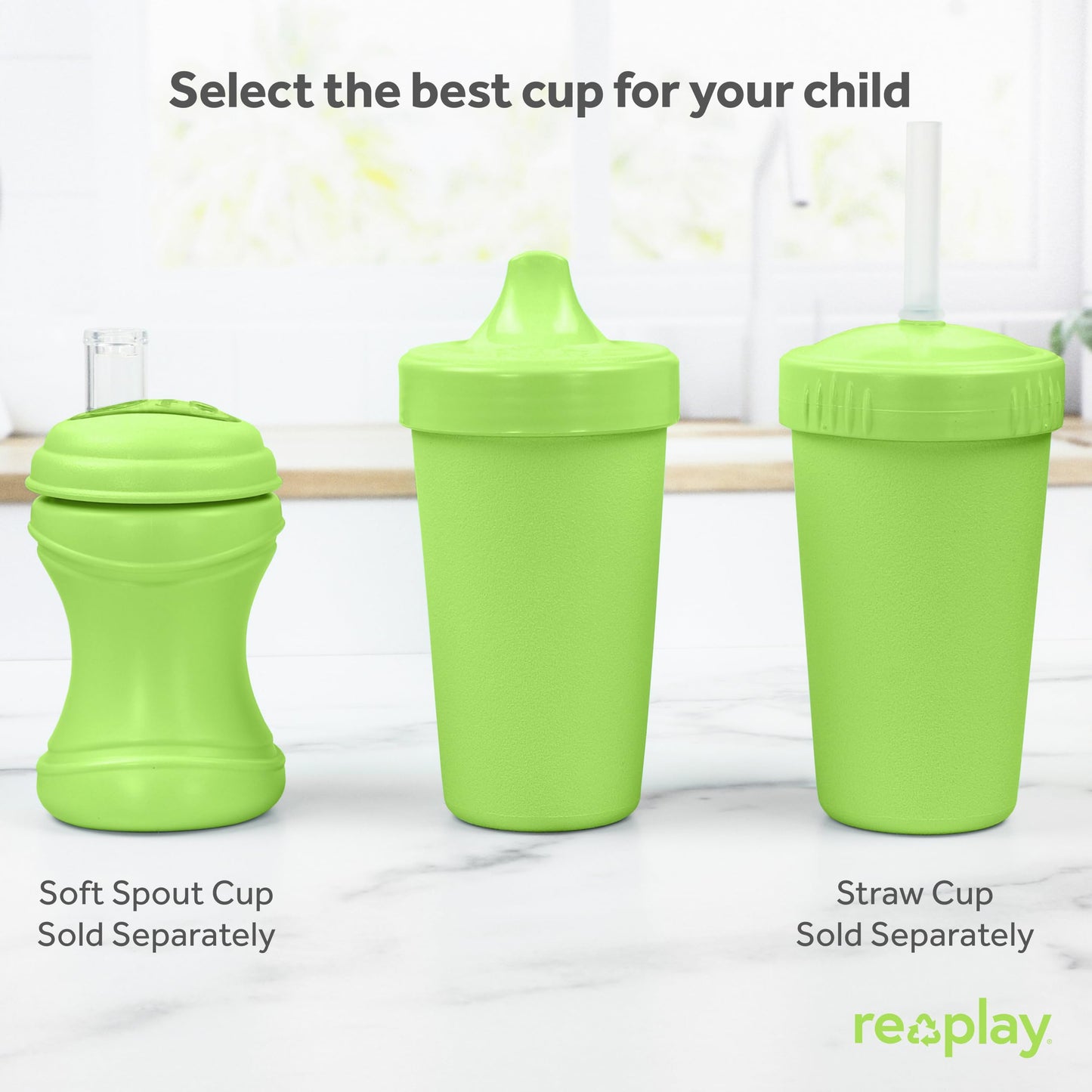 Re Play Made in USA 10 Oz. Sippy Cups for Toddlers (4-pack) Spill Proof Sippy Cup for 1+ Year Old - Dishwasher/Microwave Safe - Hard Spout Kids Cups with Lid 3.13" x 6.25" (Modern Mint)