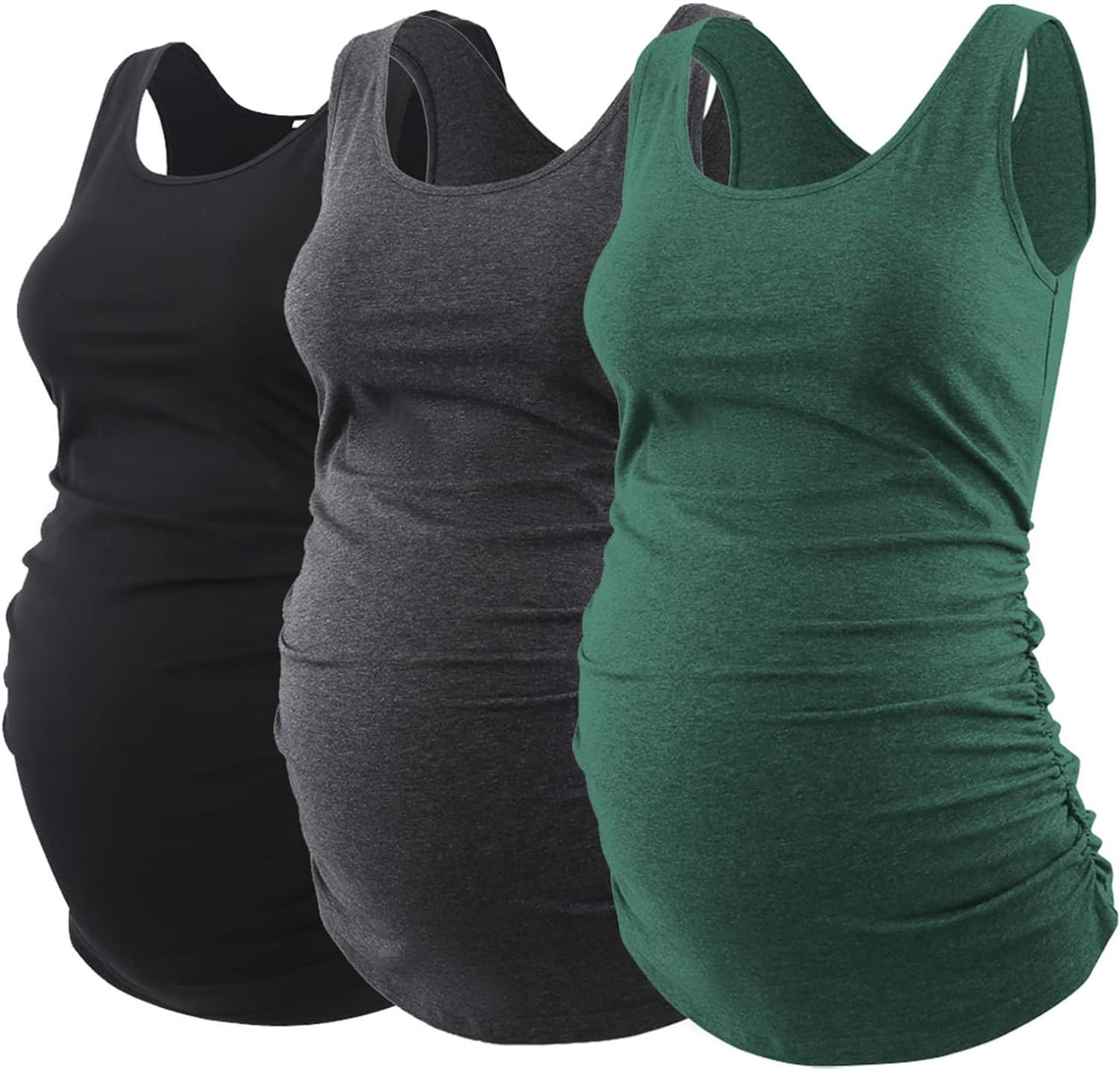 Ecavus 3PCS Womens Layering Maternity Tank Top Pregnancy Shirt Scoop Neck Sleeveless Ruched Vest