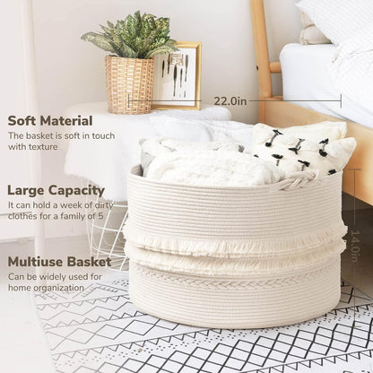 CherryNow Woven Storage Basket Clothes Hampers for Laundry, Tall Wicker Laundry Baskets for Blankets, Decorative Baskets for Home Decor, 16 x 22 inches, 69L, Jute