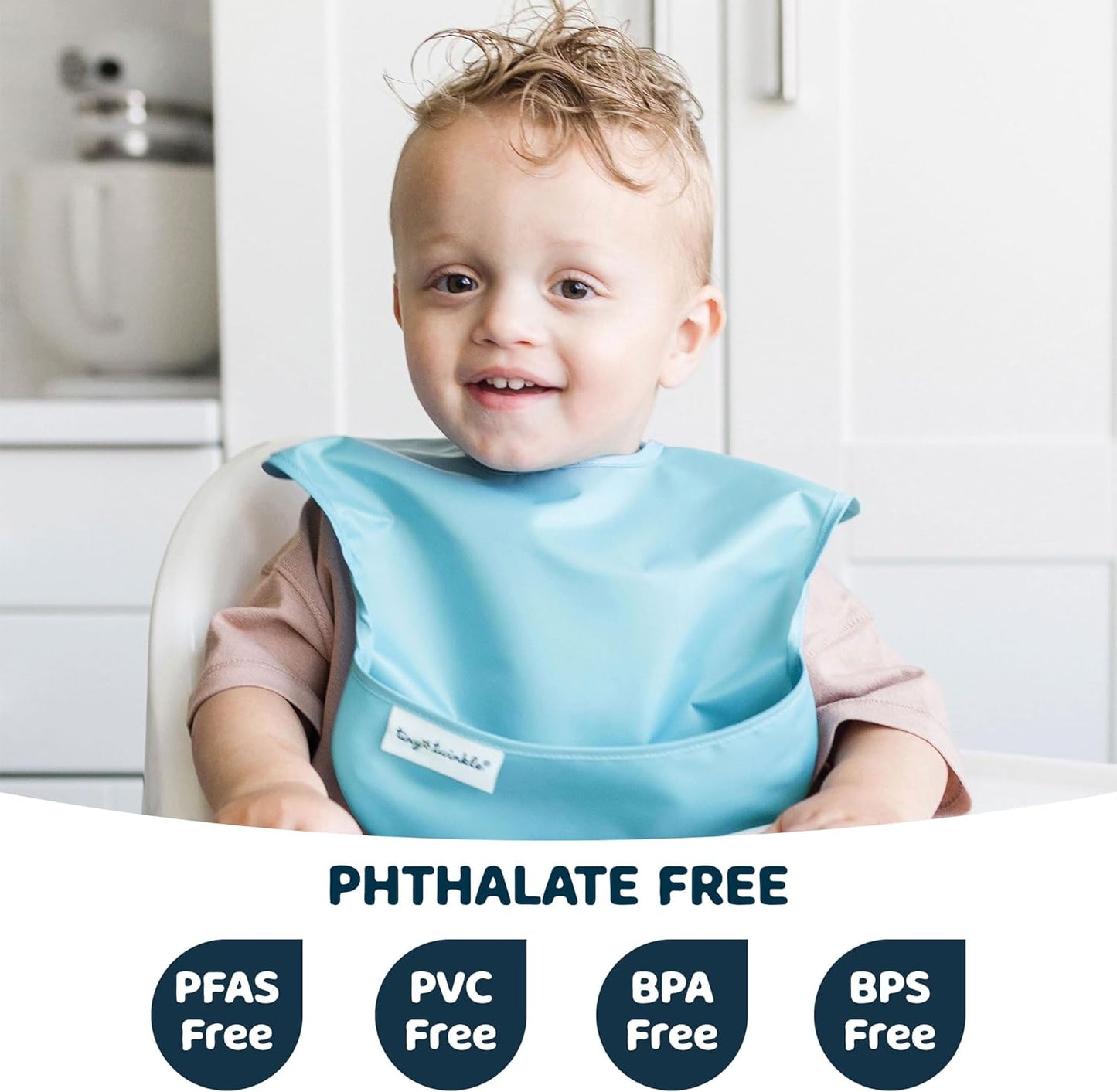 Tiny Twinkle Mess-Proof Baby Bib - Waterproof Bib for Baby Boy or Girl - PFAS, PVC, BPA, Phthalate Free - Baby Food Bibs