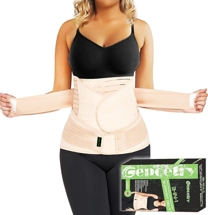 3 in 1 Postpartum Belly Band Wrap Support Recovery Girdles Abdominer Binder Post Surgery Belly&Waist&Pelvis Support Belt & Back Brace(Black, Small/Medium)