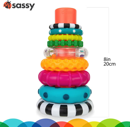 Sassy Stacks of Circles Stacking Ring STEM Learning Toy, Age 6+ Months, Multi, 9 Piece Set