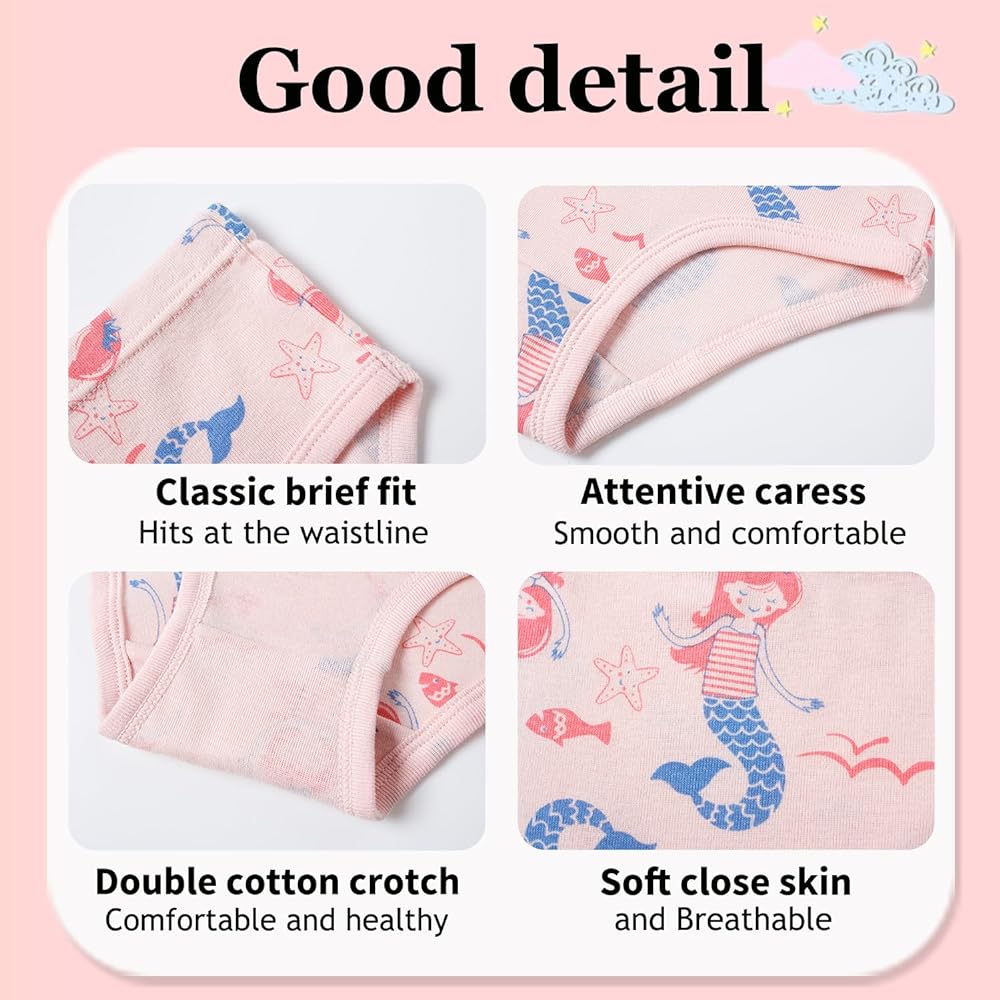 Finihen Toddler Girls Cotton Underwear Cute Print Briefs Little girls Panties Soft Multipacks