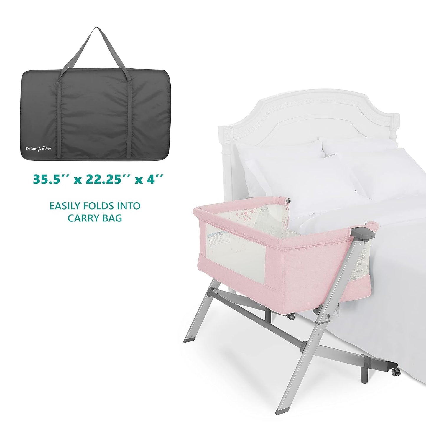 Dream On Me Skylar Bassinet and Bedside Sleeper in Grey, Lightweight and Portable Baby Bassinet, Five Position Adjustable Height, Easy to Fold and Carry Travel Bassinet, JPMA Certified