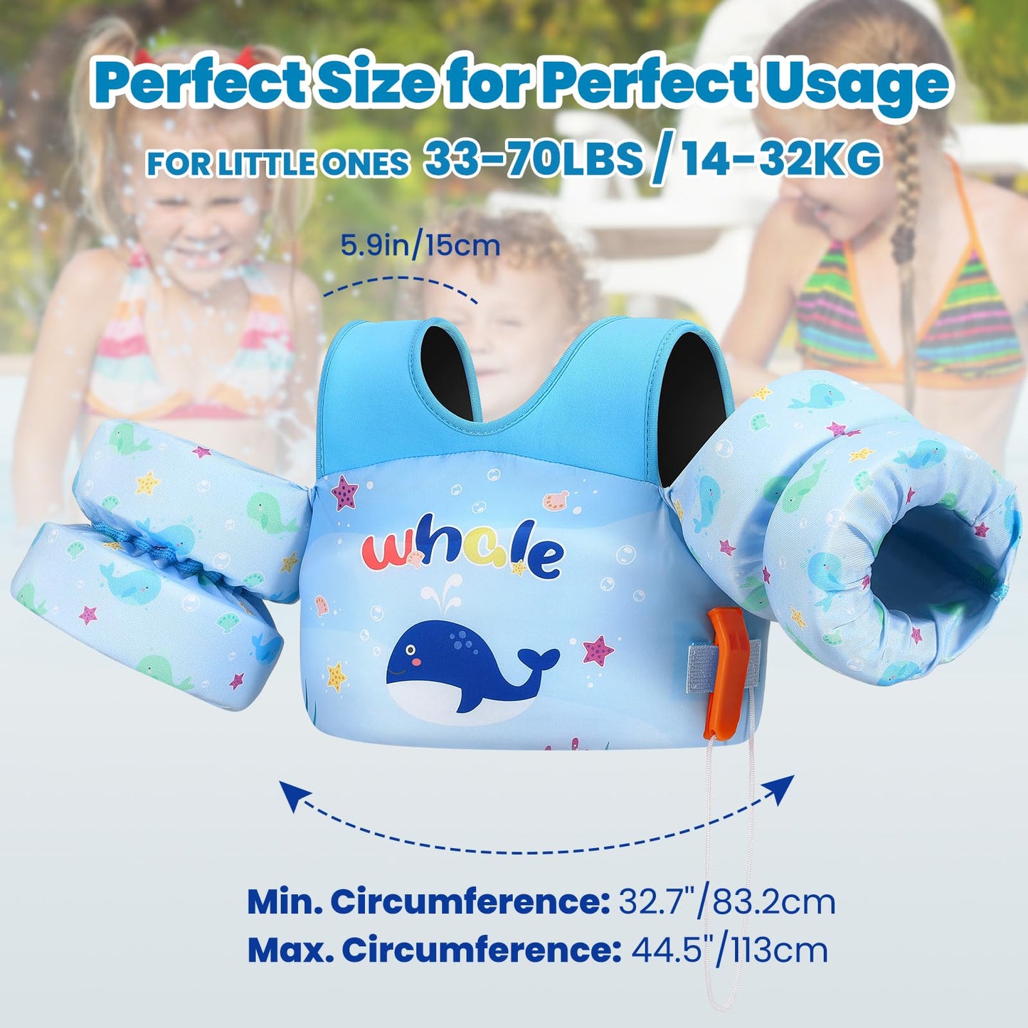 Heysplash Swim Vest for Kids, Toddler Pool Floaties Fit 20-50/70 Lbs, Children Swimming Vest with Adjustable Strap, Swim Jacket Water Wing Arm Float, Puddle Sea Beach Boat Jumper Boy Girl Baby Age 2-6