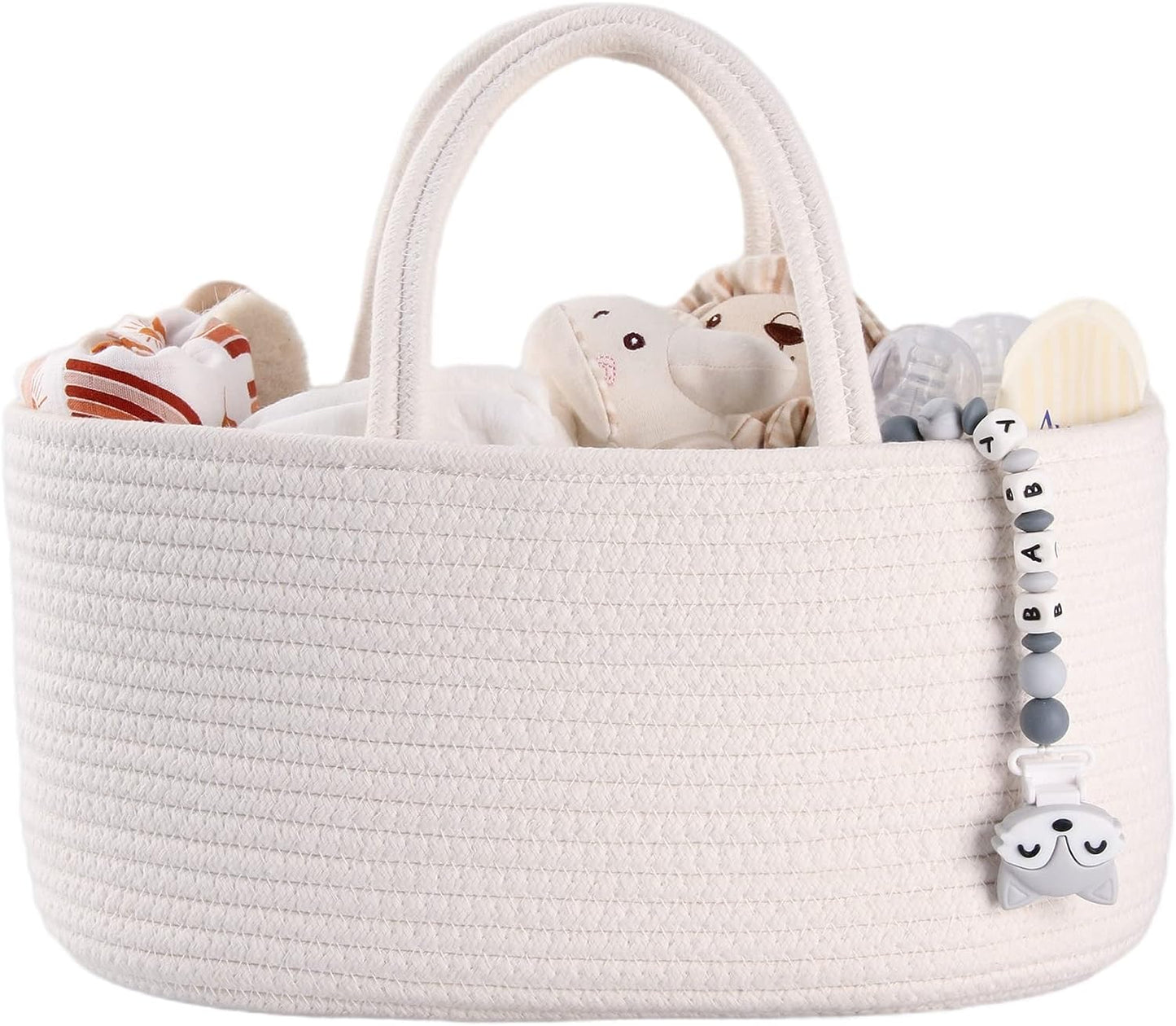 Baby Diaper Caddy Organizer for Girl Boy Cotton Rope Nursery Storage Bin Basket Portable Holder Tote Bag for Changing Table Car Travel Baby Shower Gifts Newborn Registry Must Have Items oatmeal