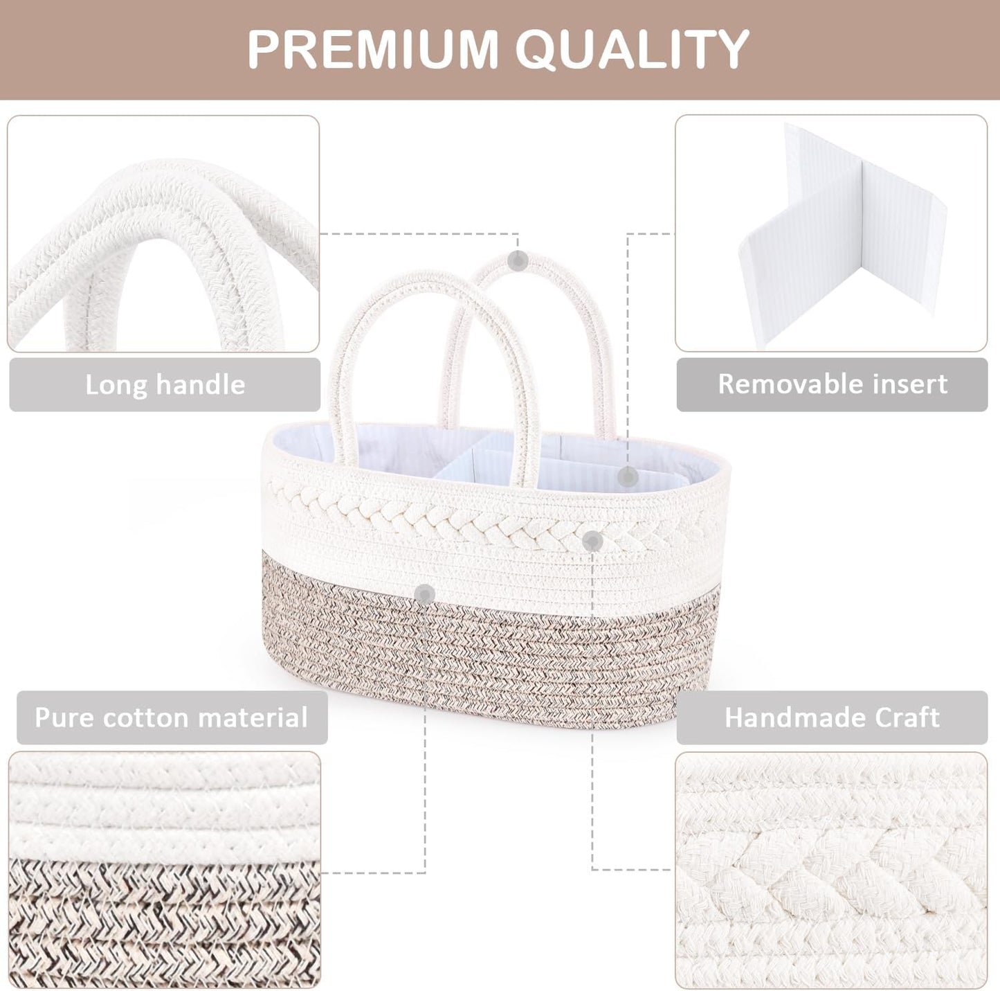 ABenkle Baby Diaper Caddy, Nursery Storage Bin and Car Organizer for Diapers Wipes, Cotton Rope Basket Changing Table Caddy