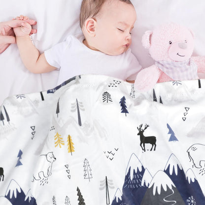 BORITAR Unisex Baby Blanket for Boys Girls Super Soft Minky with Double Layer Dotted Backing, Printed Snow Mountain Animals Nursery Bed Blankets for Stroller Crib Shower Gifts 30 x 40 Inch(75x100cm)