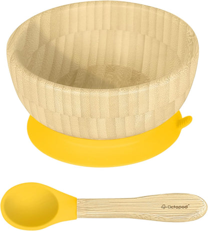 Abiie Octopod Bamboo Dish - Fun Kids Bowls for 4 months and up, Bamboo Suction Bowl, High-Chair Bamboo Baby Bowls, Mess-Free Toddler Suction Bowls, Ergonomic Baby Feeding Supplies, 5.7 x 3 x 5.7 in