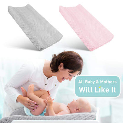 Babebay Changing Pad Cover - Ultra Soft Minky Dots Plush Changing Table Covers Breathable Changing Table Sheets Wipeable Changing Pad Covers Suit for Baby Boy and Baby Girl (Pink & Lt Gray)