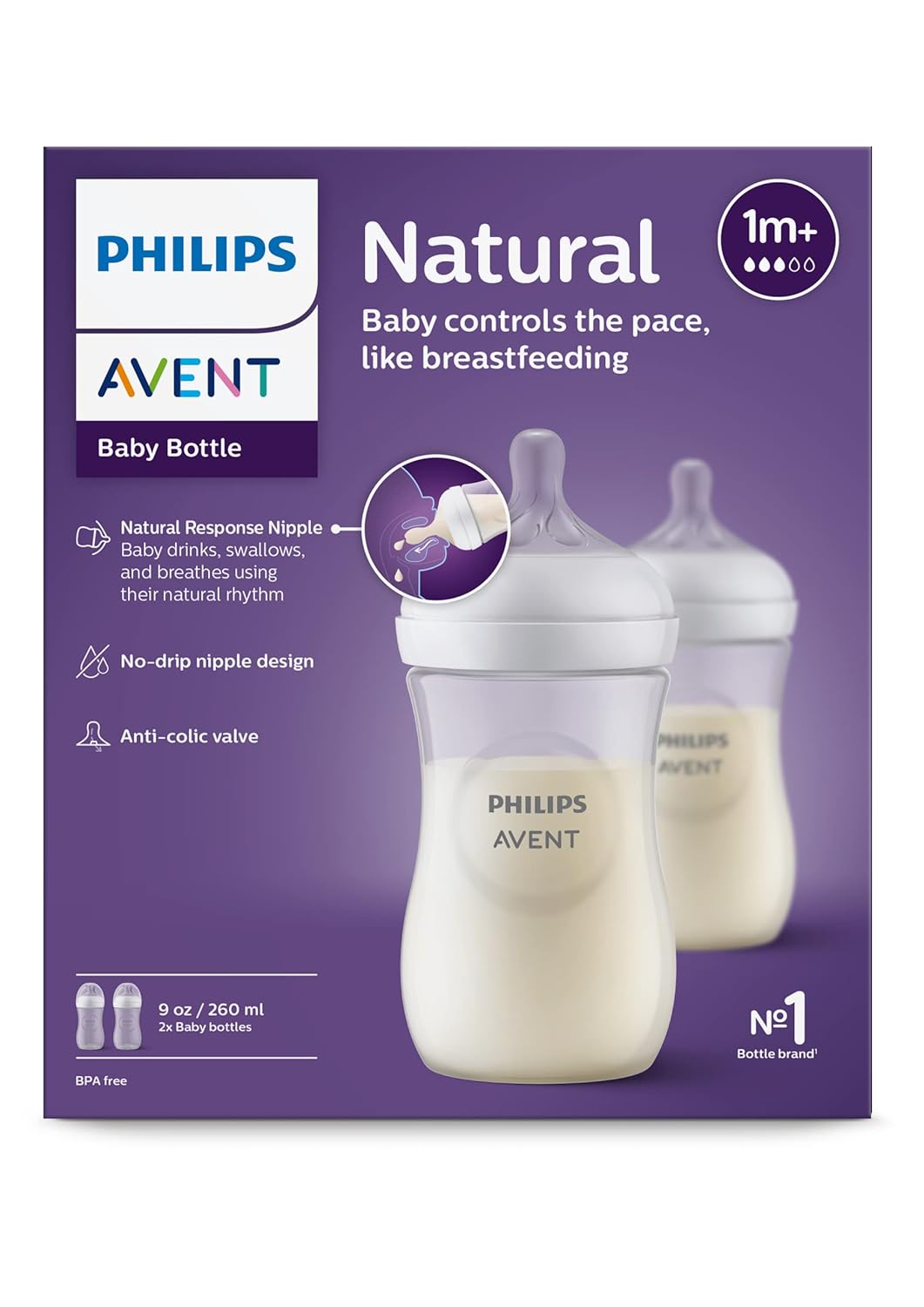 Philips AVENT Natural Baby Bottle with Natural Response Nipple, Clear, 4oz, 4pk, SCY900/04