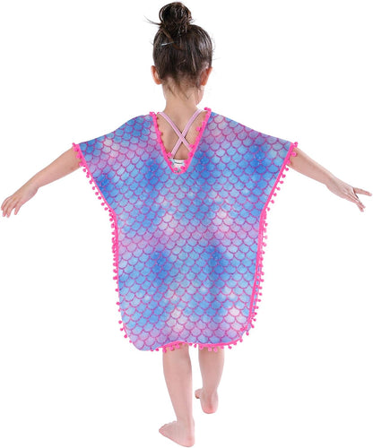 MissShorthair Girls Swim Cover Up Beach Swimwear Coverup Swimsuit Wraps with Pom Pom Trim