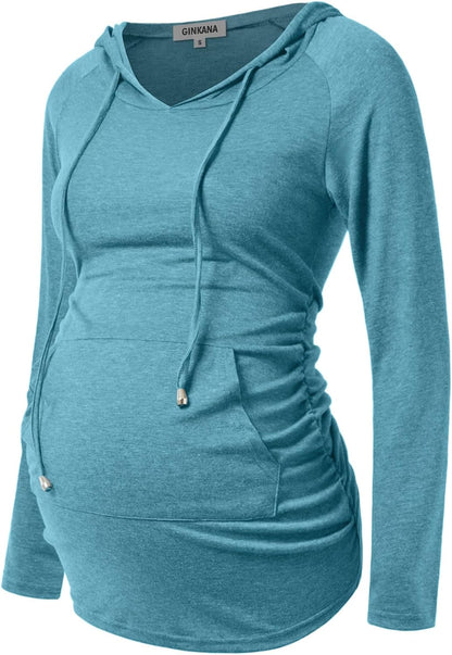 GINKANA Maternity Hoodie Long Sleeves Shirts Casual Maternity Top Pregnancy Sweatshirt Casual Clothes