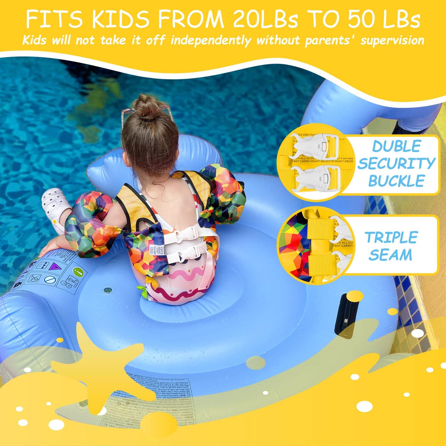 Chriffer Kids Swim Vest Life Jacket for 22-66 Pounds Boys and Girls, Toddler Floaties with Shoulder Harness Arm Wings for 2 3 4 5 6 7 Years Old Baby Children Sea Beach Pool