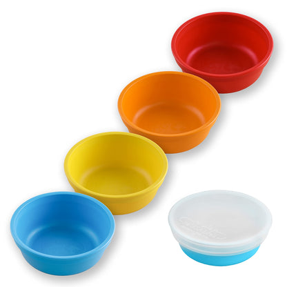 Re-Play Made in USA 12 Oz. Reusable Plastic Bowls, Pack of 4 Without Lid - Dishwasher and Microwave Safe Bowls for Snacks and Everyday Dining - Toddler Bowl Set 5.75" x 5.75" x 2", Modern Mint