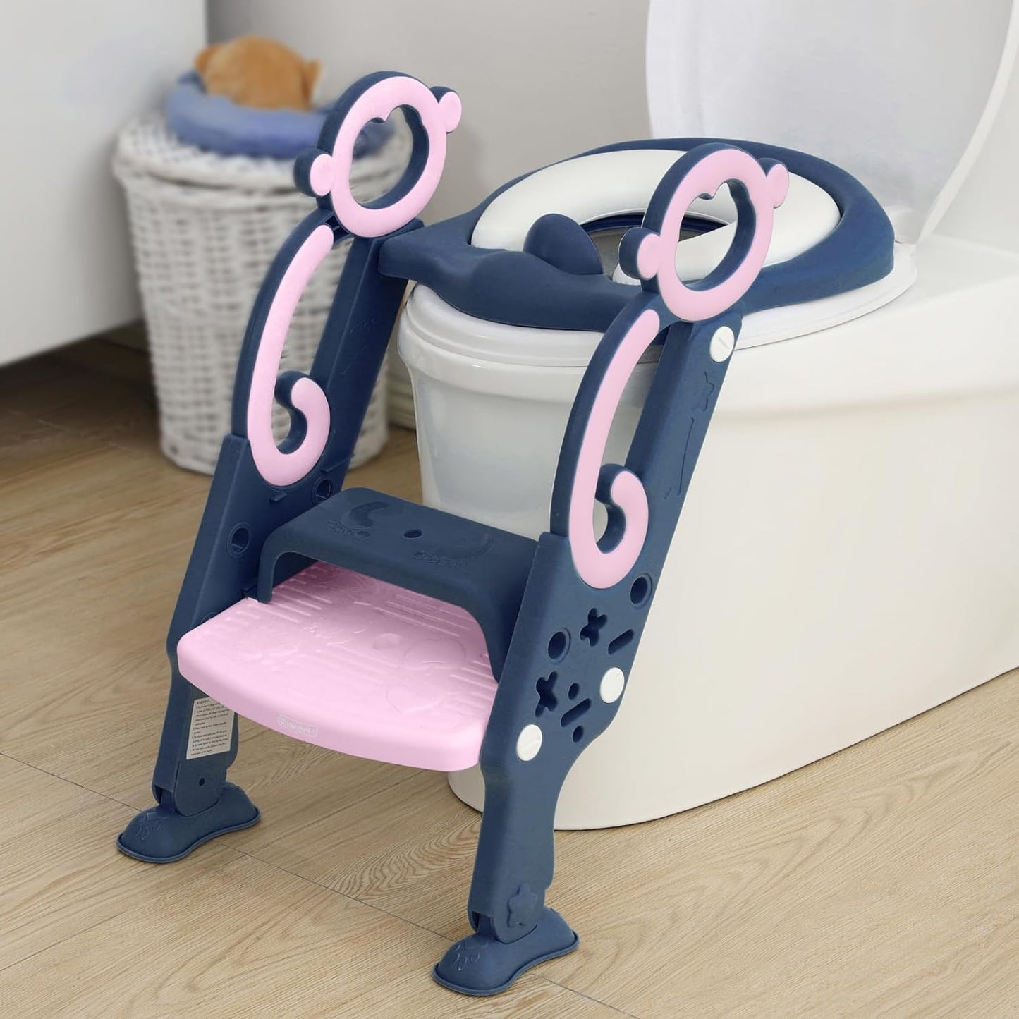 Toddler Toilet Seat with Step Stool Ladder for Boy and Girl Baby, Potty Training Seat Kid's Toilet Trainer with Splash Guard (Pink)