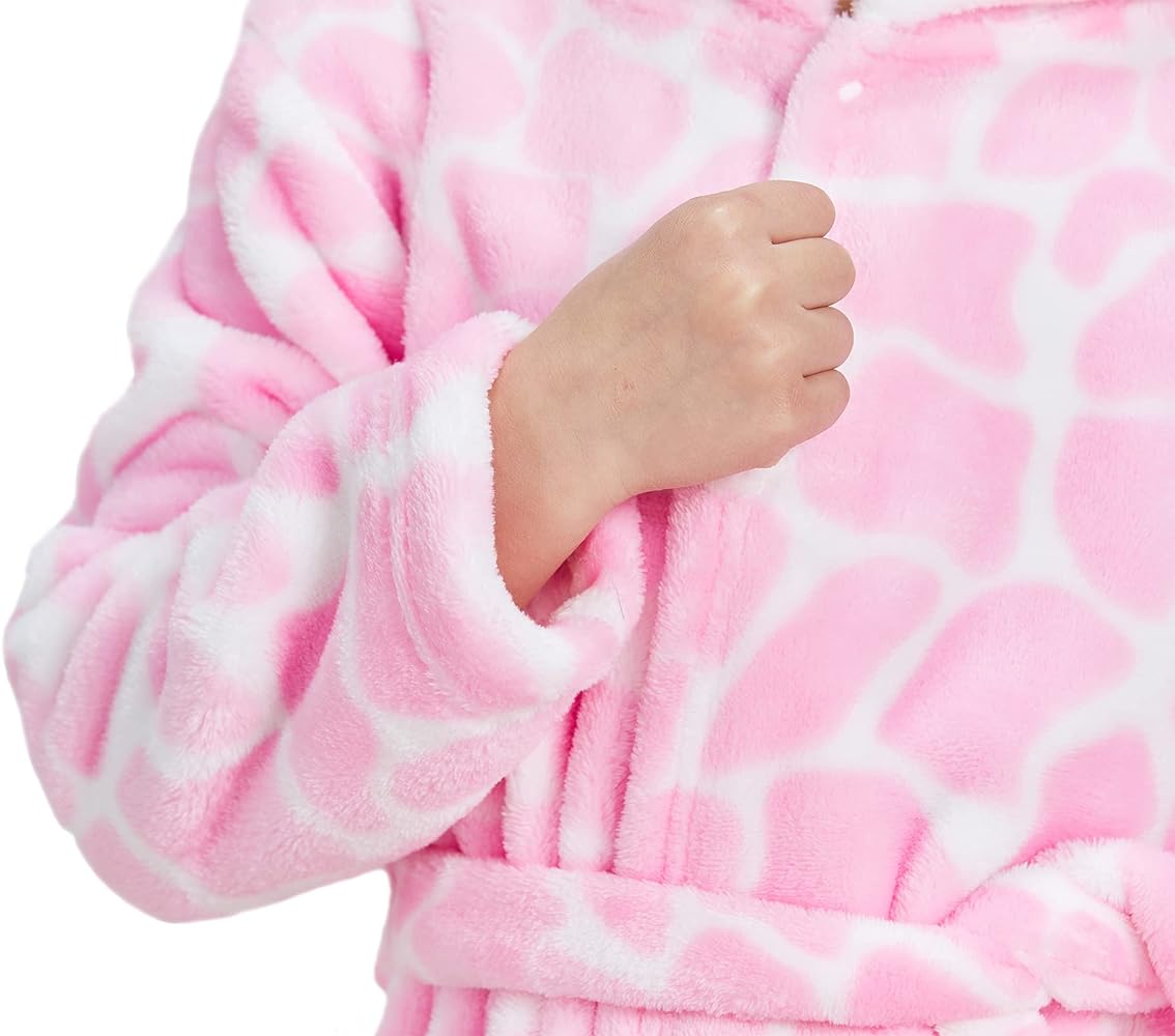 ECHERY Boys Girls Robe Hooded Bathrobe Toddler Robes Soft Coral Fleece Pajamas Unisex Dressing Gown for Kids