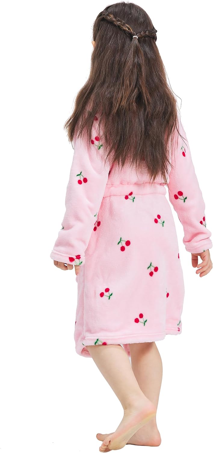 ECHERY Boys Girls Robe Hooded Bathrobe Toddler Robes Soft Coral Fleece Pajamas Unisex Dressing Gown for Kids