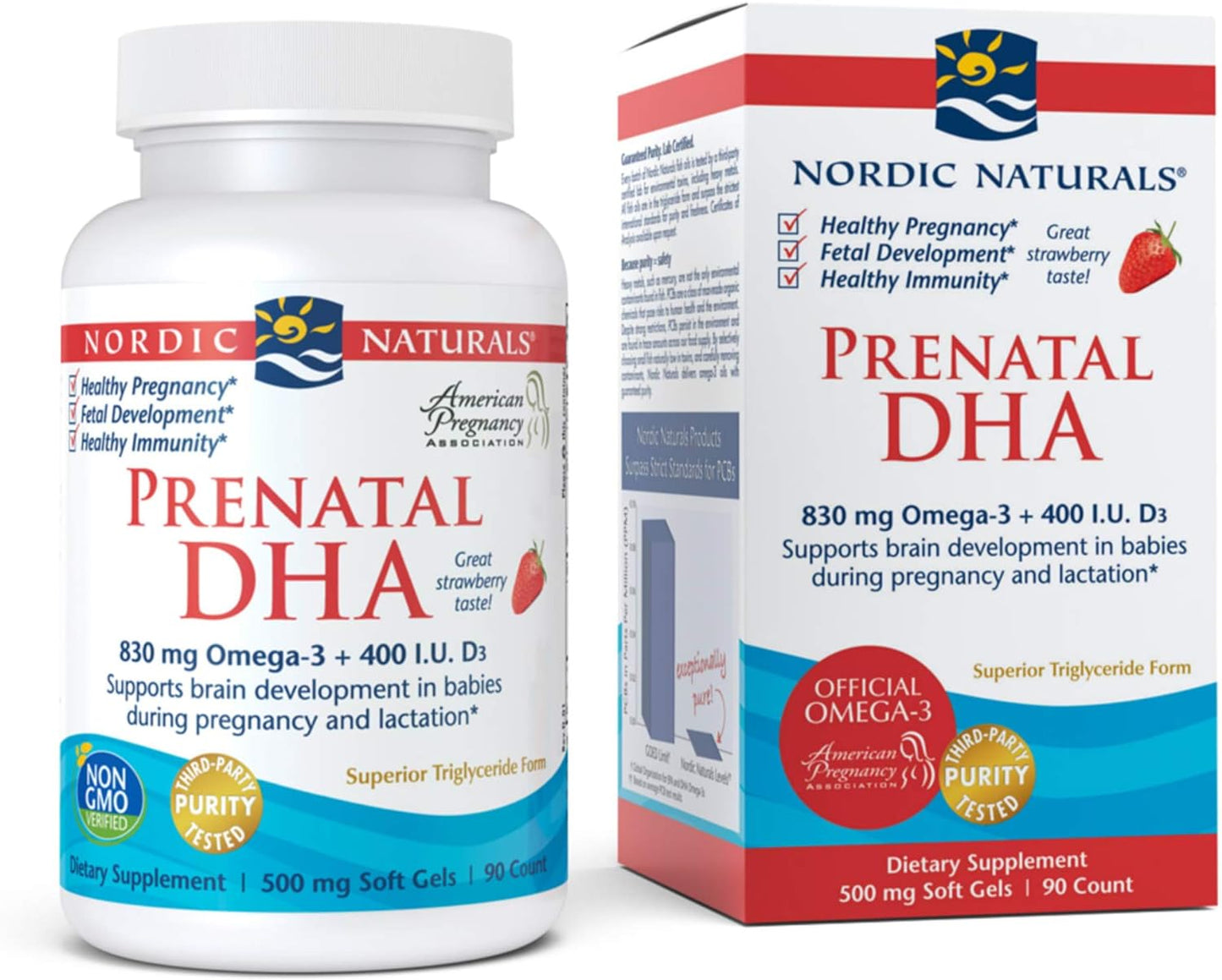 Nordic Naturals Prenatal DHA, Strawberry - 120 Soft Gels - 830 mg Omega-3 + 400 IU Vitamin D3 - Supports Brain Development in Babies During Pregnancy & Lactation - Non-GMO - 60 Servings