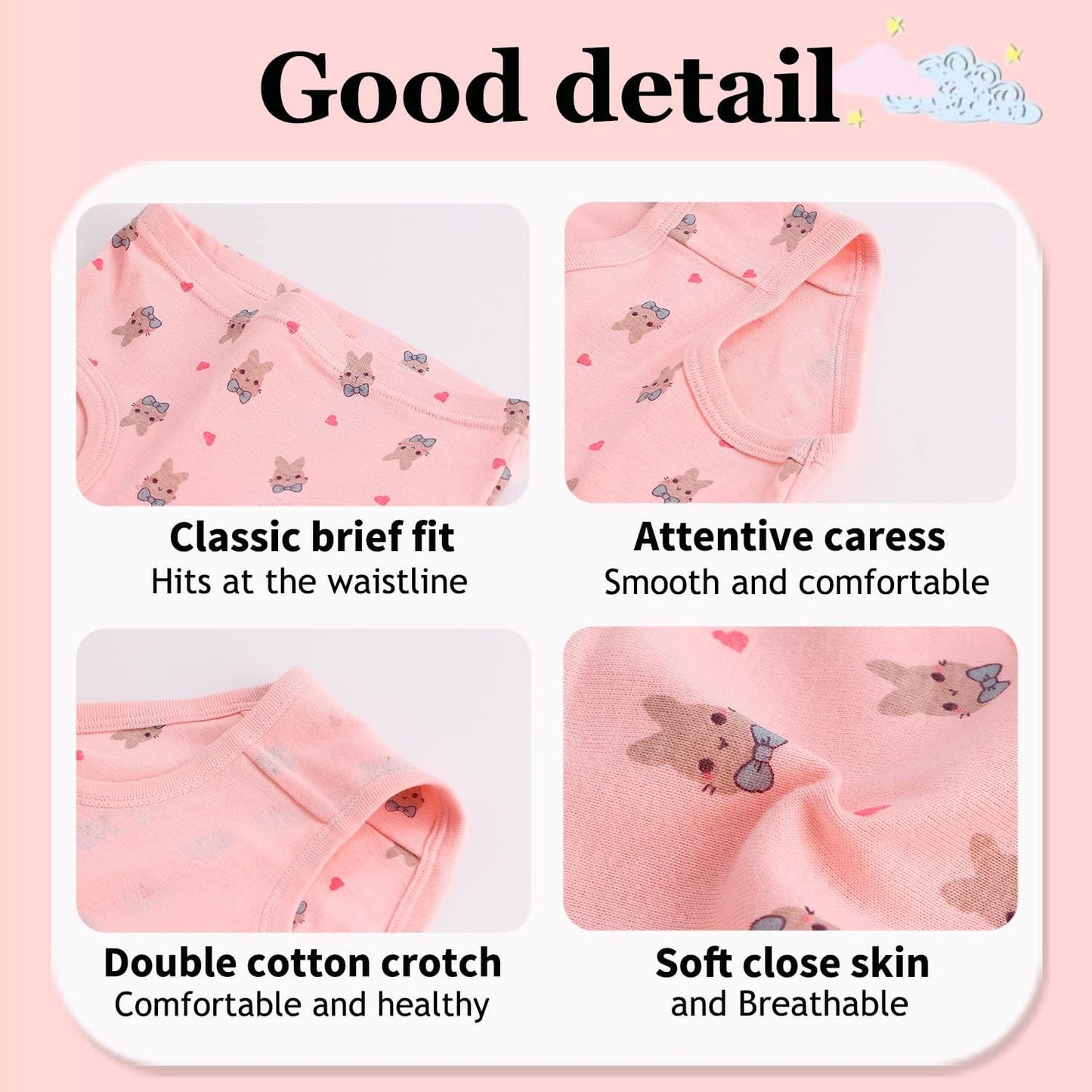 Finihen Toddler Girls Cotton Underwear Cute Print Briefs Little girls Panties Soft Multipacks