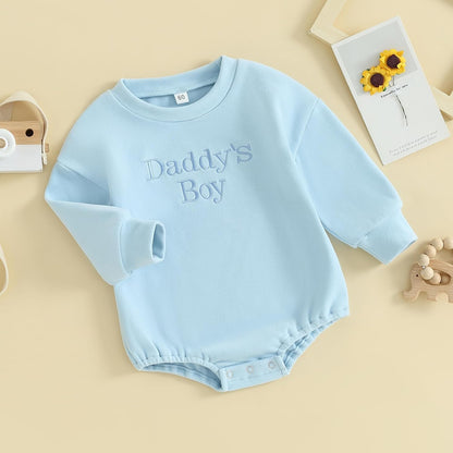 VISGOGO Baby Boy Girls Oversized Sweatshirt Romper Long Sleeve Little Dude Sweater Onesie Top Embroidery Clothes