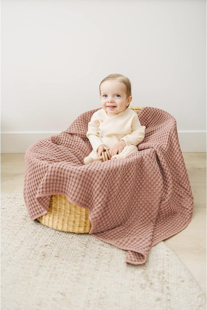 Konssy Waffle Baby Blankets, Nursery Blankets for Boys Girls, Swaddle Blankets Neutral Soft Lightweight Toddler and Kids Throw Blankets(Blush Pink)