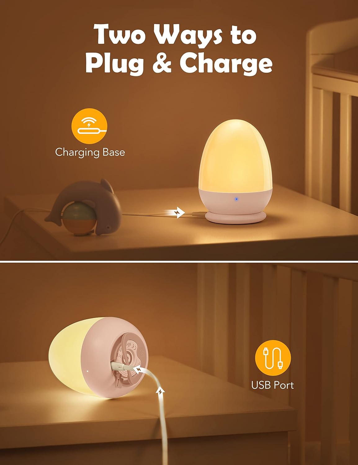 JolyWell Baby Night Light for Kid, Portable Egg Nightlight with Stable Charging Pad, Touch Nursery Night Lamp for Breastfeeding, Toddler Night Light for Bedroom, Timer Setting, ABS+PC, White-2