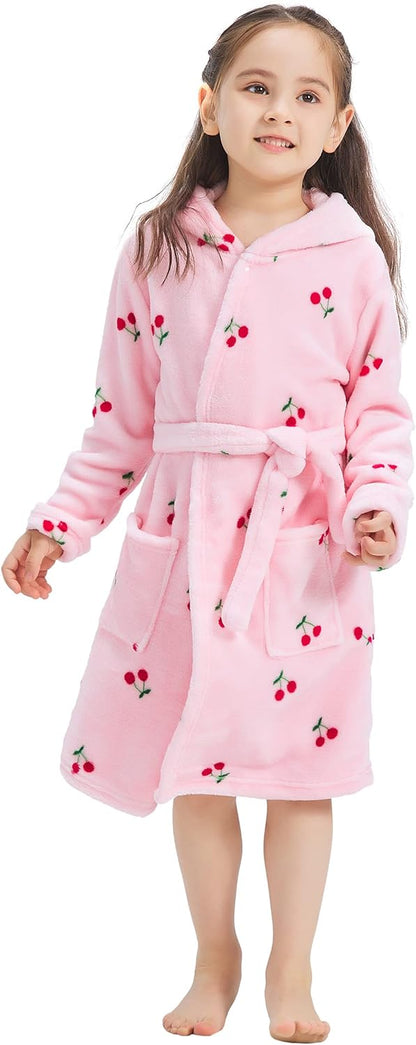 ECHERY Boys Girls Robe Hooded Bathrobe Toddler Robes Soft Coral Fleece Pajamas Unisex Dressing Gown for Kids