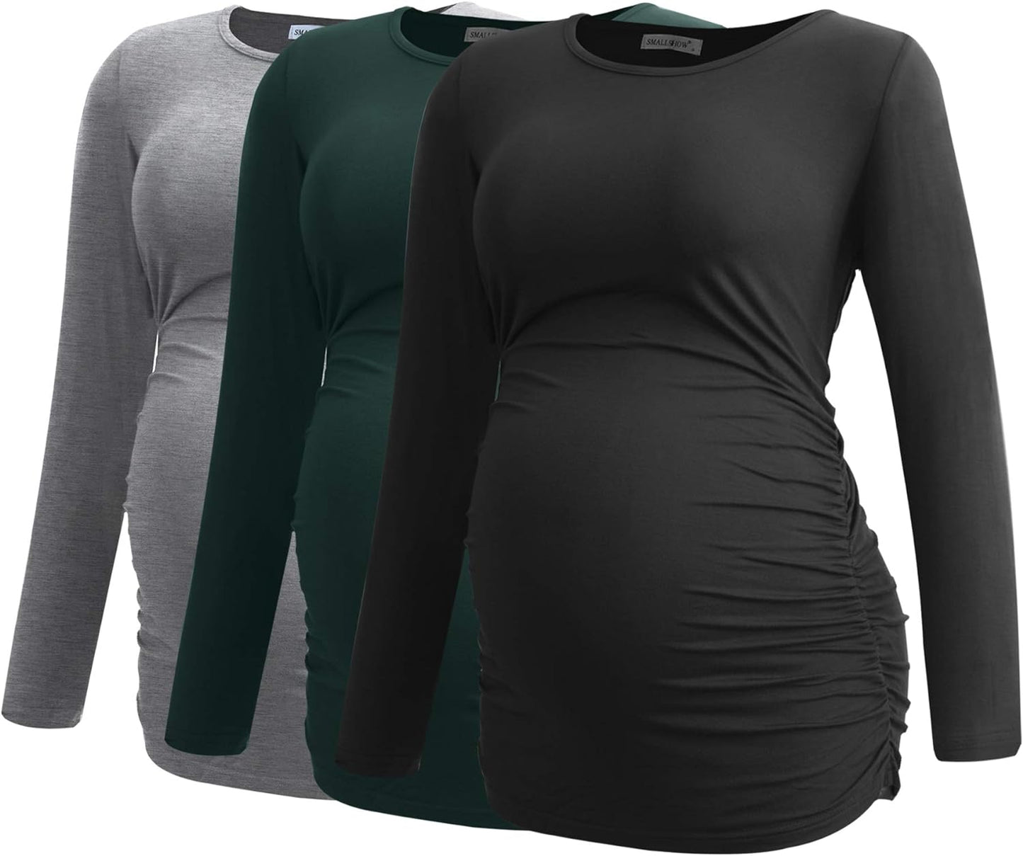 Smallshow Women's Maternity Shirts Long Sleeve Pregnancy Clothes Tops 3-Pack