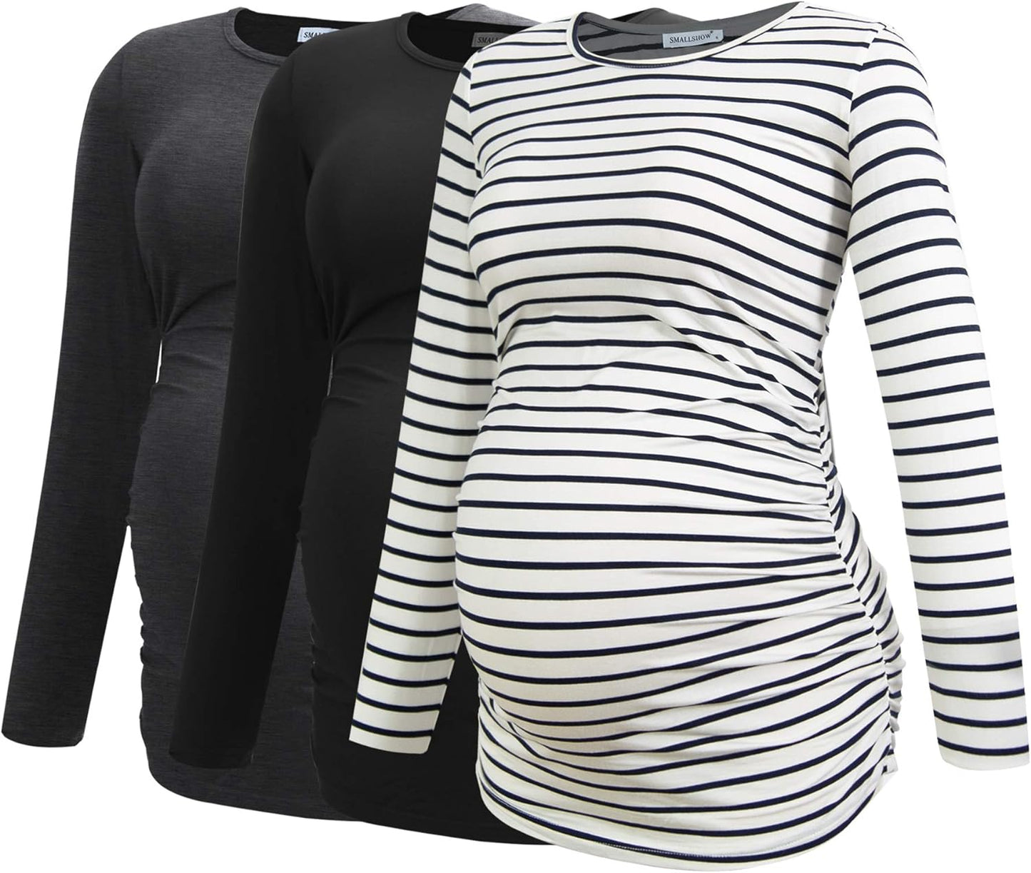 Smallshow Women's Maternity Shirts Long Sleeve Pregnancy Clothes Tops 3-Pack