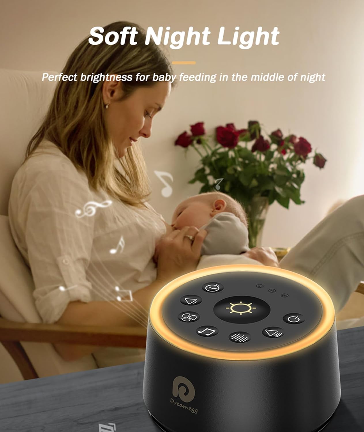 Dreamegg D1 Sound Machine Baby - White Noise Machine for Baby with Night Light, 24 High Fidelity Sounds, Timer & Memory Feature, Noise Machine for Baby Adults, Home, Office, Travel (White)