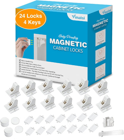 20 Pack Magnetic Cabinet Locks Baby Proofing - Vmaisi Children Proof Cupboard Drawers Latches - Adhesive Easy Installation