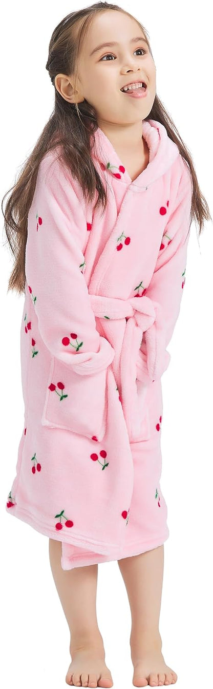 ECHERY Boys Girls Robe Hooded Bathrobe Toddler Robes Soft Coral Fleece Pajamas Unisex Dressing Gown for Kids