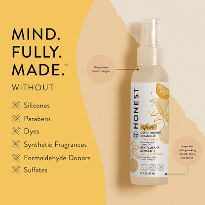 The Honest Company Conditioning Hair Detangler | Leave-in Conditioner + Fortifying Spray | Tear-free, Cruelty-Free, Hypoallergenic | Citrus Vanilla Refresh, 4 fl oz