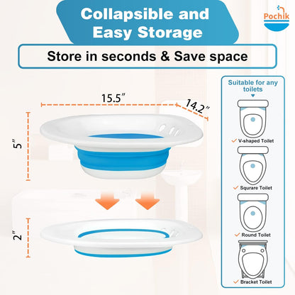 Pochik Sitz Bath, Sitz Bath for Hemorrhoids, Sitz Bath for Toilet Seat, Postpartum Care, Sits Bath Kit for Women, Collapsible, Flusher Hose, Drain Holes, Wider Seating Area, Deeper Bowl