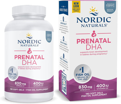 Nordic Naturals Prenatal DHA, Strawberry - 120 Soft Gels - 830 mg Omega-3 + 400 IU Vitamin D3 - Supports Brain Development in Babies During Pregnancy & Lactation - Non-GMO - 60 Servings