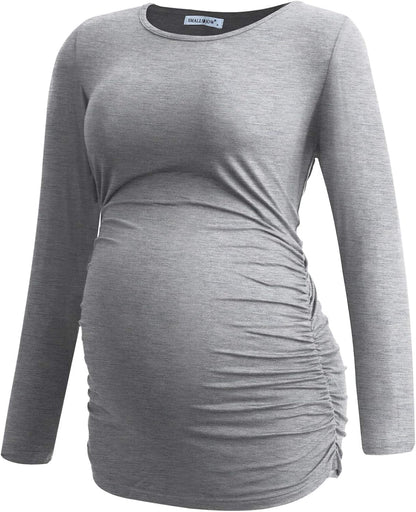 Smallshow Women's Maternity Shirts Long Sleeve Pregnancy Clothes Tops 3-Pack