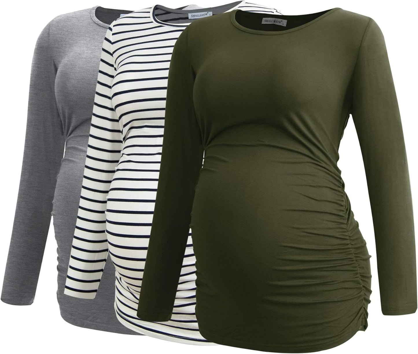 Smallshow Women's Maternity Shirts Long Sleeve Pregnancy Clothes Tops 3-Pack