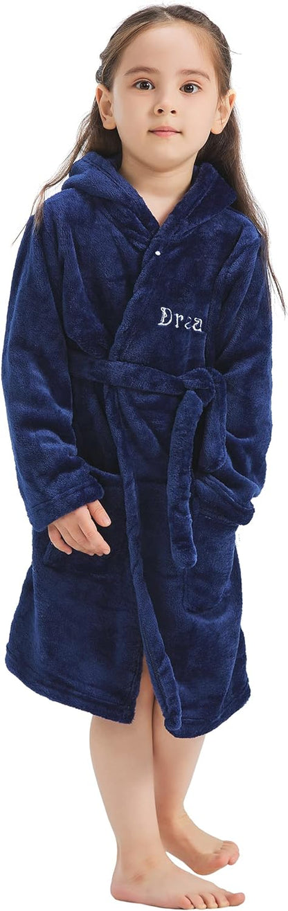 ECHERY Boys Girls Robe Hooded Bathrobe Toddler Robes Soft Coral Fleece Pajamas Unisex Dressing Gown for Kids