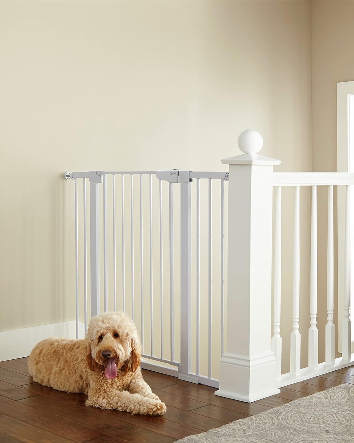 Cumbor 29.7-46" Baby Gate for Stairs, Mom's Choice Awards Winner-Auto Close Dog Gate for the House, Easy Install Pressure Mounted Pet Gates for Doorways, Easy Walk Thru Wide Safety Gate for Dog, Black