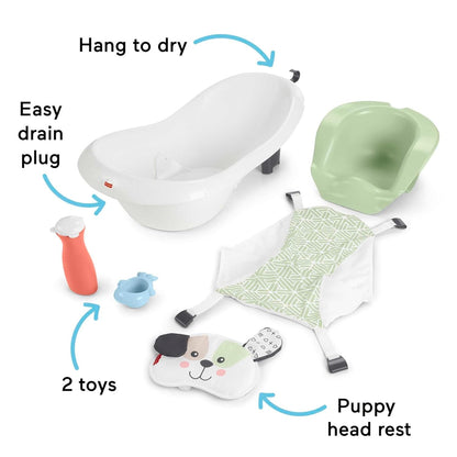 Fisher-Price Baby to Toddler Bath 4-in-1 Sling ‘n Seat Tub with Removable Infant Support and 2 Toys, Climbing Leaves (Amazon Exclusive)