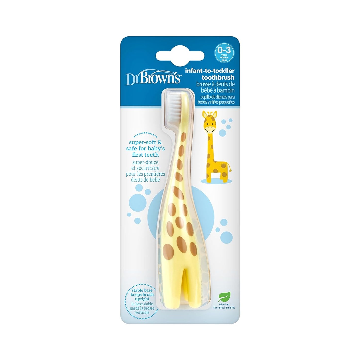 Dr. Brown's Infant-to-Toddler Training Toothbrush, Soft for Baby's First Teeth, Giraffe, 0-3 Years