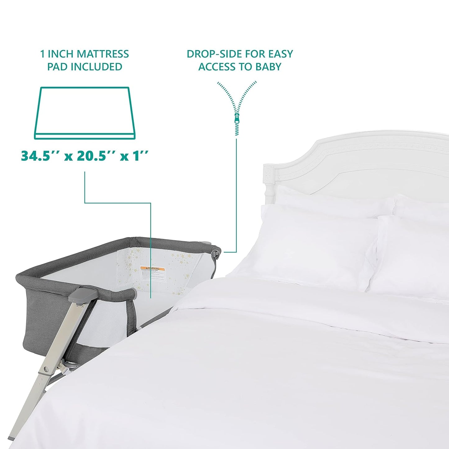 Dream On Me Skylar Bassinet and Bedside Sleeper in Grey, Lightweight and Portable Baby Bassinet, Five Position Adjustable Height, Easy to Fold and Carry Travel Bassinet, JPMA Certified