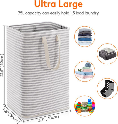 Lifewit 2 Pack Laundry Hamper Large Collapsible Laundry Baskets, Freestanding Waterproof Clothes Hamper with Easy Carry Handles in Laundry Room Bedroom Bathroom College Dorm for Adults, Grey, 2 x 75L