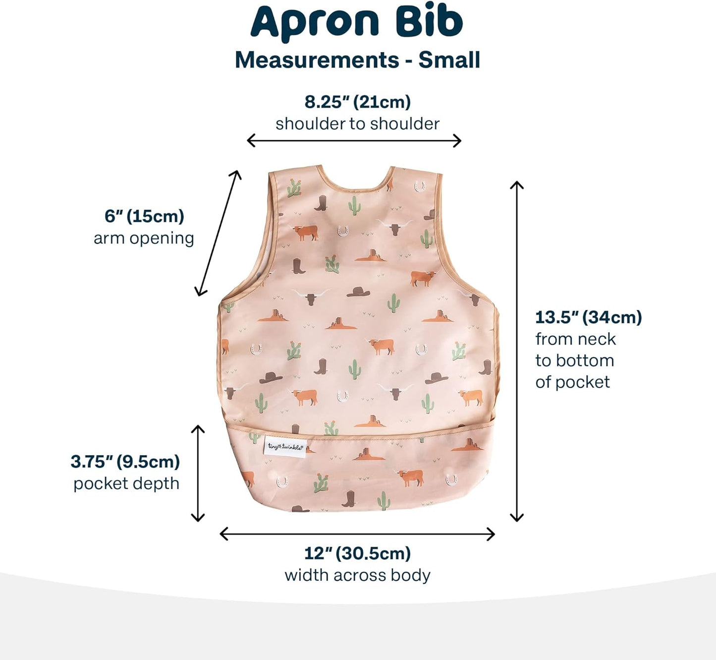 Tiny Twinkle Mess Proof Baby Bib - Waterproof Toddler and Baby Apron Bib - Machine Washable - PFAS and BPA Free